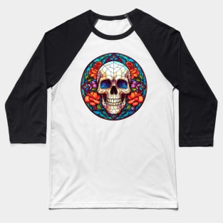 Stained Glass Floral Skull #7 Baseball T-Shirt